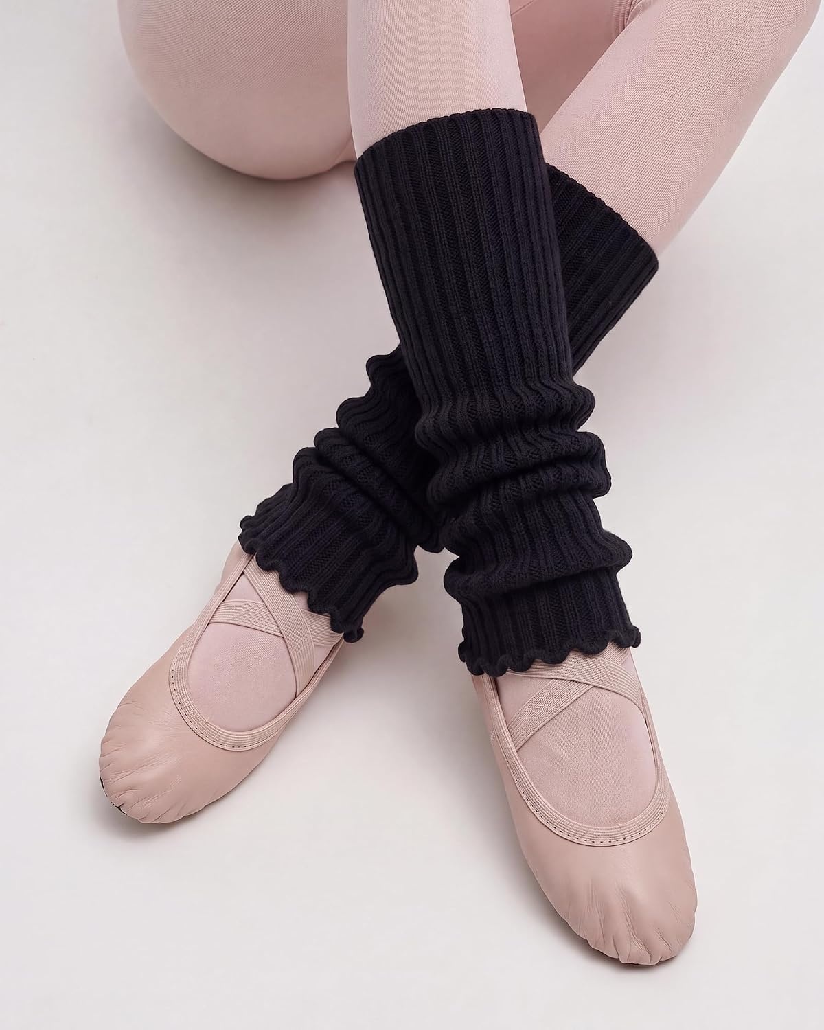 Stelle Girls Ballet Leg Warmers Kids Knit Ruffle Legwarmer Dance Warm-up(Black)