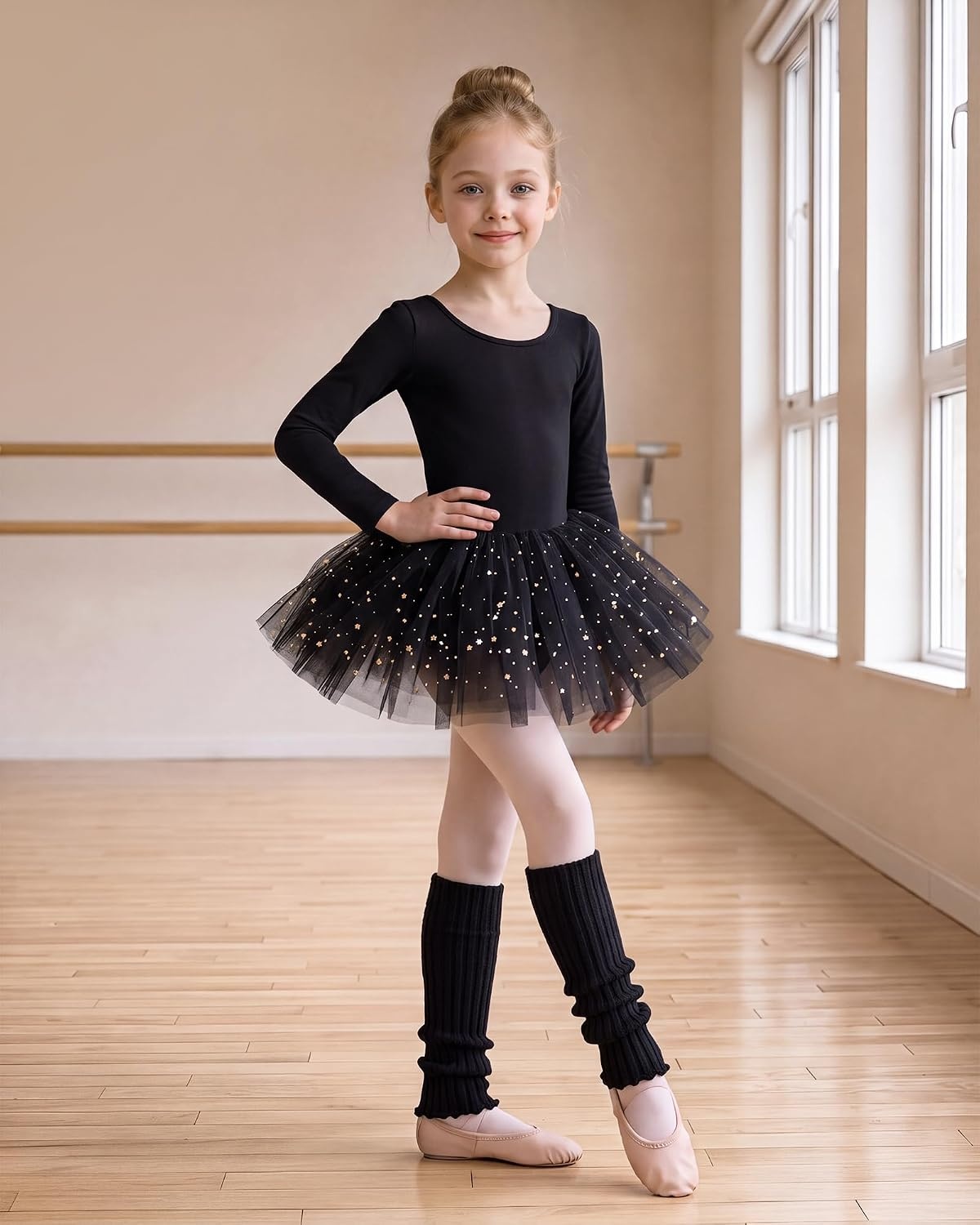 Stelle Girls Ballet Leg Warmers Kids Knit Ruffle Legwarmer Dance Warm-up(Black)