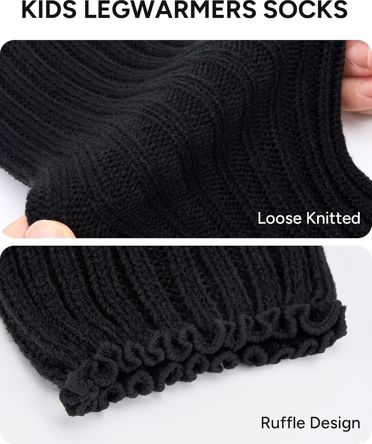 Stelle Girls Ballet Leg Warmers Kids Knit Ruffle Legwarmer Dance Warm-up(Black)