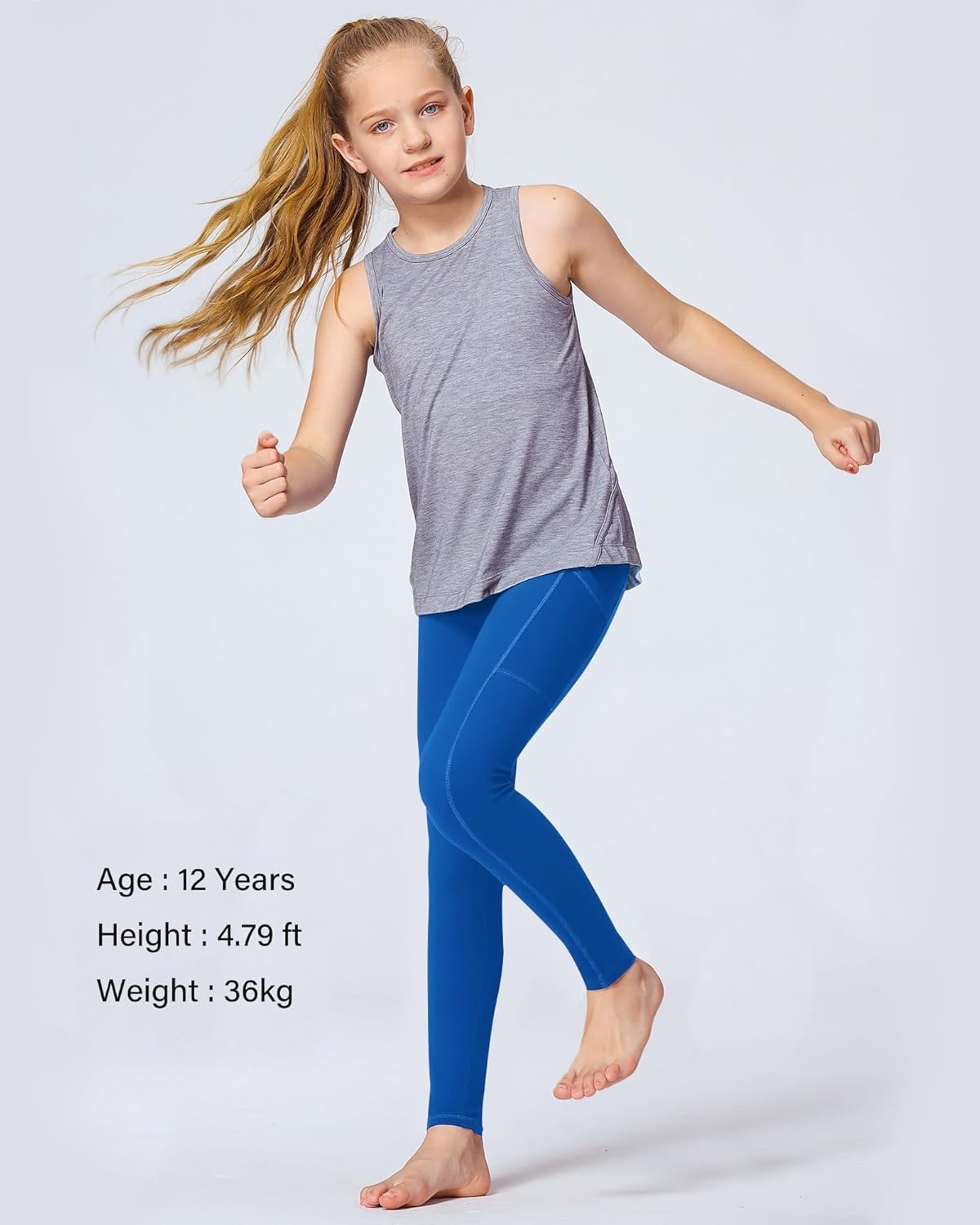 Stelle Girls’ Athletic Leggings Kids Dance Running Yoga Pants Workout Active Dance Tights with Pockets(Sapphire)