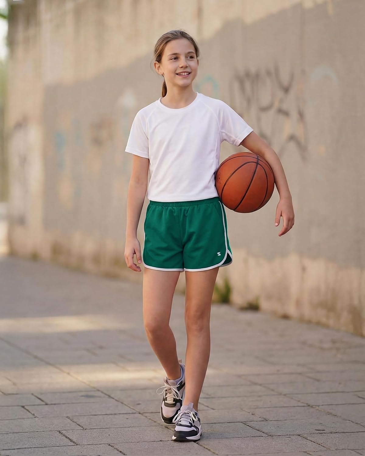 Stelle Girls Athletic Shorts with Pockets Quick Dry Running Shorts Gymnastics Basketball Short for Teen Kids(Evergreen)