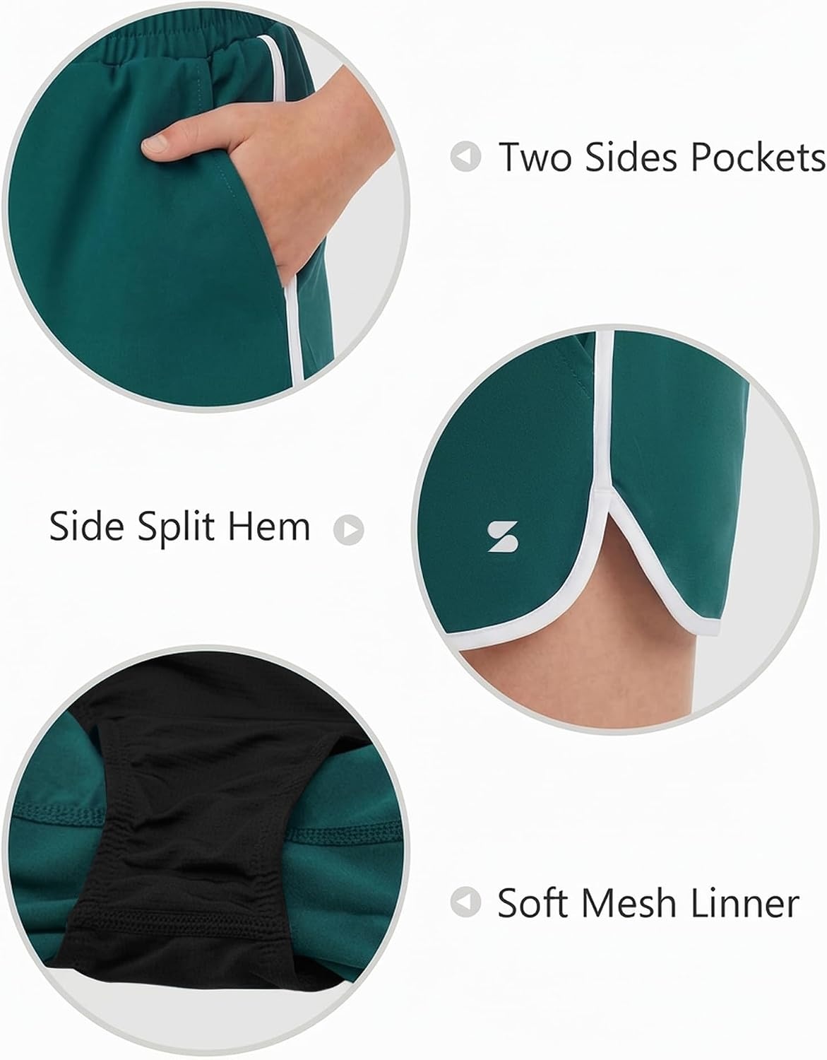 Stelle Girls Athletic Shorts with Pockets Quick Dry Running Shorts Gymnastics Basketball Short for Teen Kids(Evergreen)