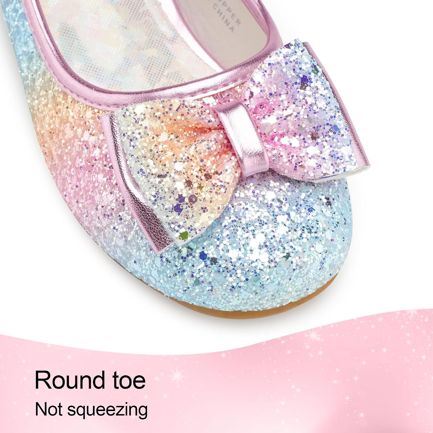 Stelle Girls Dress Shoes Glitter Princess Low Heels for Party Wedding Prom | Shiny glitter finish, Bowknot charms, 1 inch Low Heel, Cushioned comfort, Dress-up, Special occasions, Comfortable fit(T08-prism)