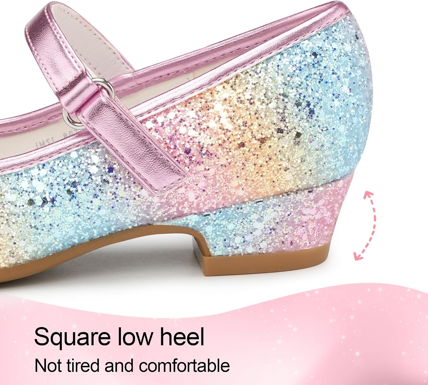 Stelle Girls Dress Shoes Glitter Princess Low Heels for Party Wedding Prom | Shiny glitter finish, Bowknot charms, 1 inch Low Heel, Cushioned comfort, Dress-up, Special occasions, Comfortable fit(T08-prism)