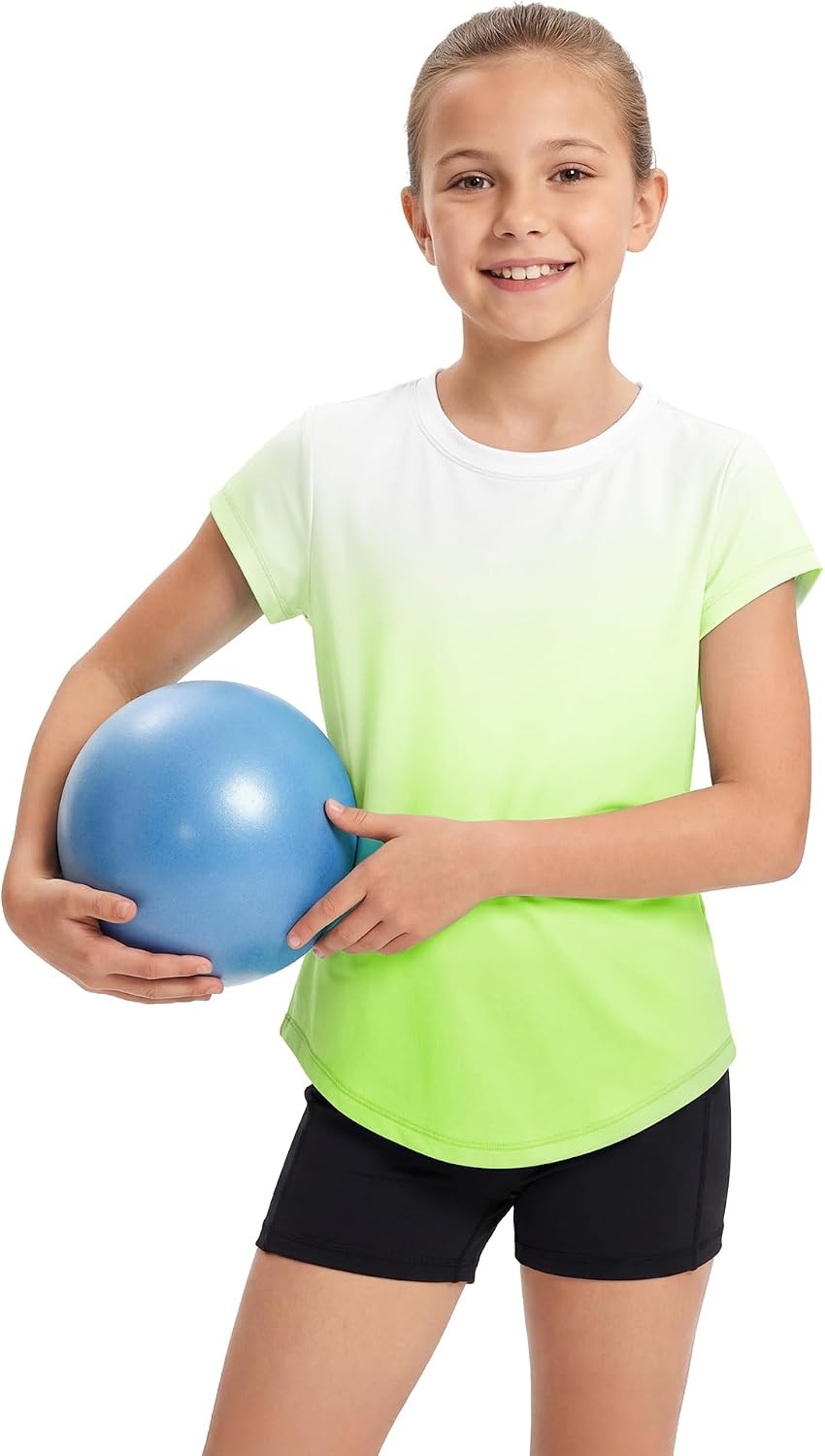 Stelle Girls Athletic Shirts Short Sleeve Running Dry Fit Tops Kids Teens(Neon Yellow)