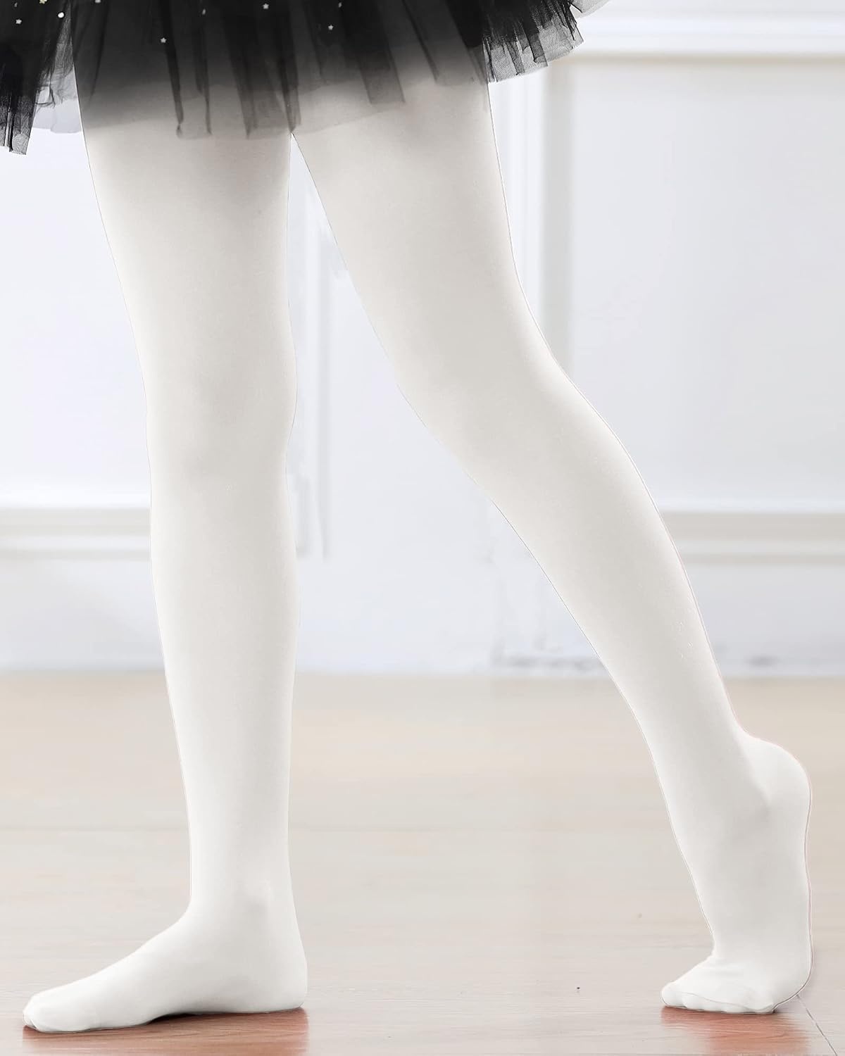 Stelle Girls Ballet Dance Tights Footed for Toddler Kid School Class 2T-15Y(2-pack-white)