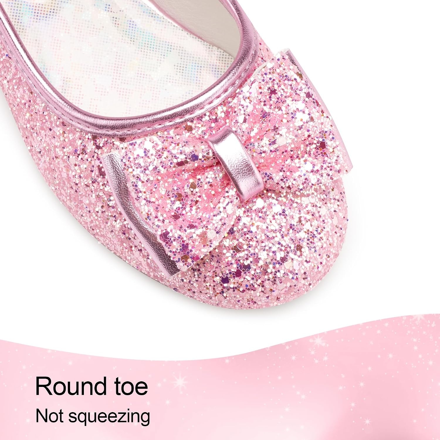 Stelle Girls Dress Shoes Glitter Princess Low Heels for Party Wedding Prom | Shiny glitter finish, Bowknot charms, 1 inch Low Heel, Cushioned comfort, Dress-up, Special occasions, Comfortable fit(T08-pink)