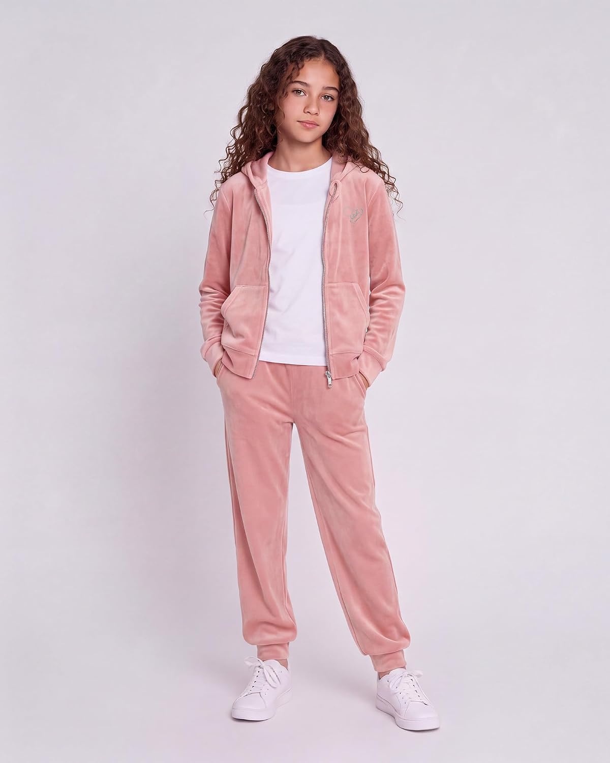 Stelle Girls Velour Tracksuits Zip Up Hoodies Joggers with Pockets 5-15 Y(Rose Clay)