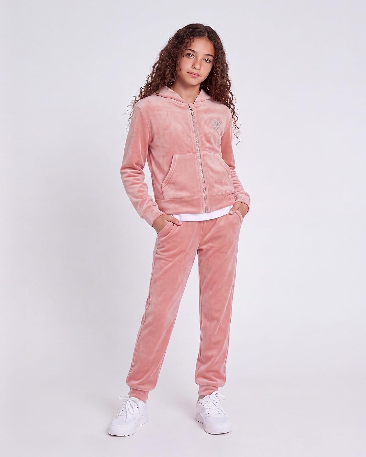 Stelle Girls Velour Tracksuits Zip Up Hoodies Joggers with Pockets 5-15 Y(Rose Clay)