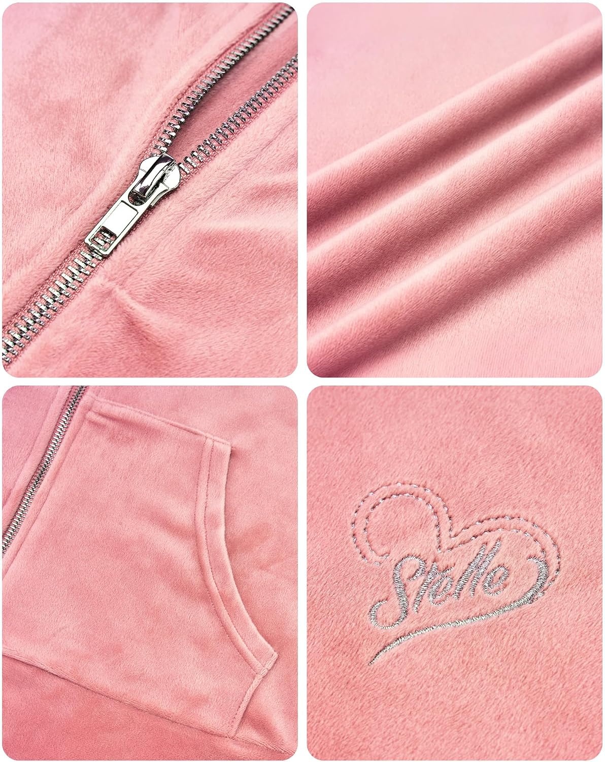 Stelle Girls Velour Tracksuits Zip Up Hoodies Joggers with Pockets 5-15 Y(Rose Clay)