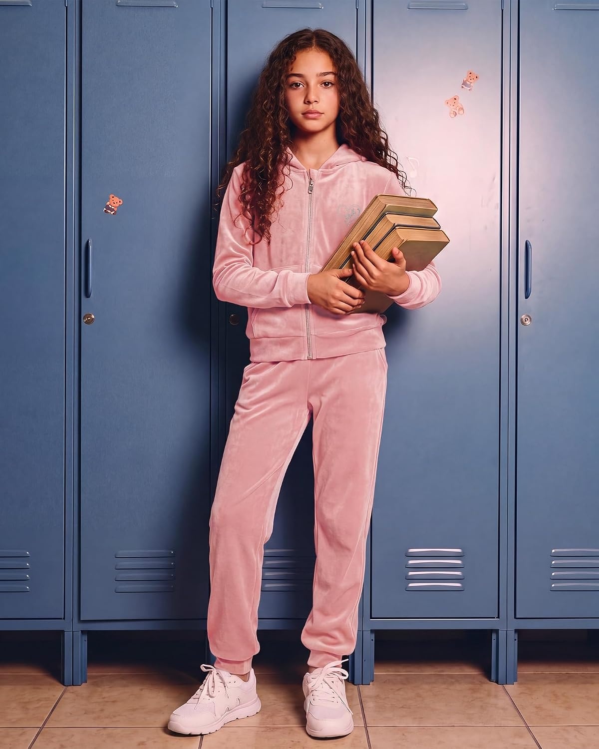 Stelle Girls Velour Tracksuits Zip Up Hoodies Joggers with Pockets 5-15 Y(Rose Clay)