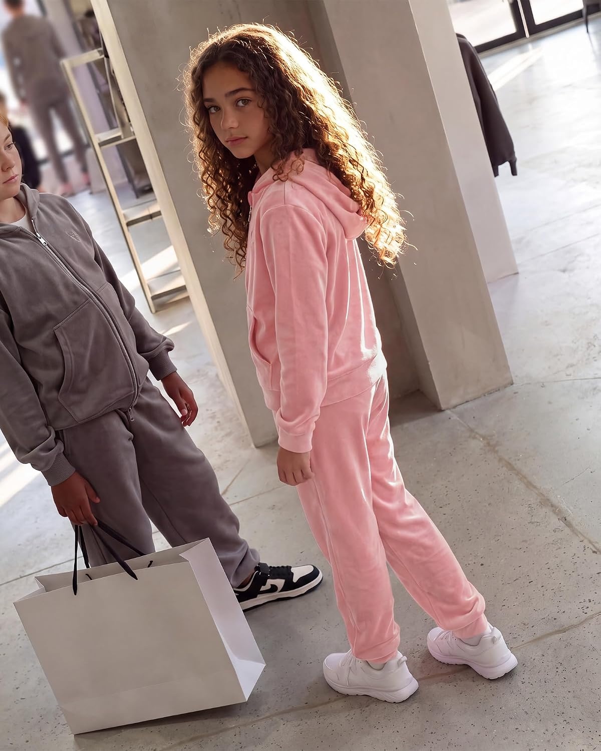 Stelle Girls Velour Tracksuits Zip Up Hoodies Joggers with Pockets 5-15 Y(Rose Clay)