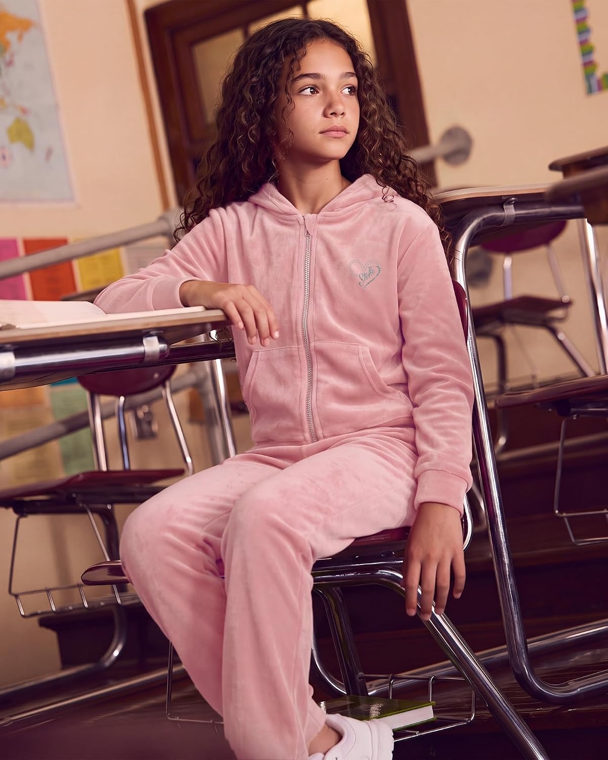 Stelle Girls Velour Tracksuits Zip Up Hoodies Joggers with Pockets 5-15 Y(Rose Clay)