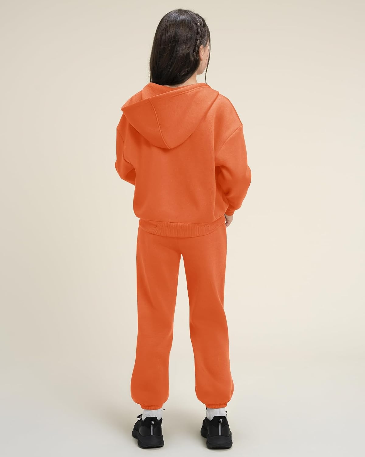 Stelle Girls 2 Piece Sweatsuit Zip Up Hoodies Joggers Tracksuit Sets 5-15Y | Fleece Lining,Thick Warm,Cozy,Hooded Jackets with Pockets,Full Zip Up Sweatshirts,Jogger with Pockets,Easy Pull On(Orange)