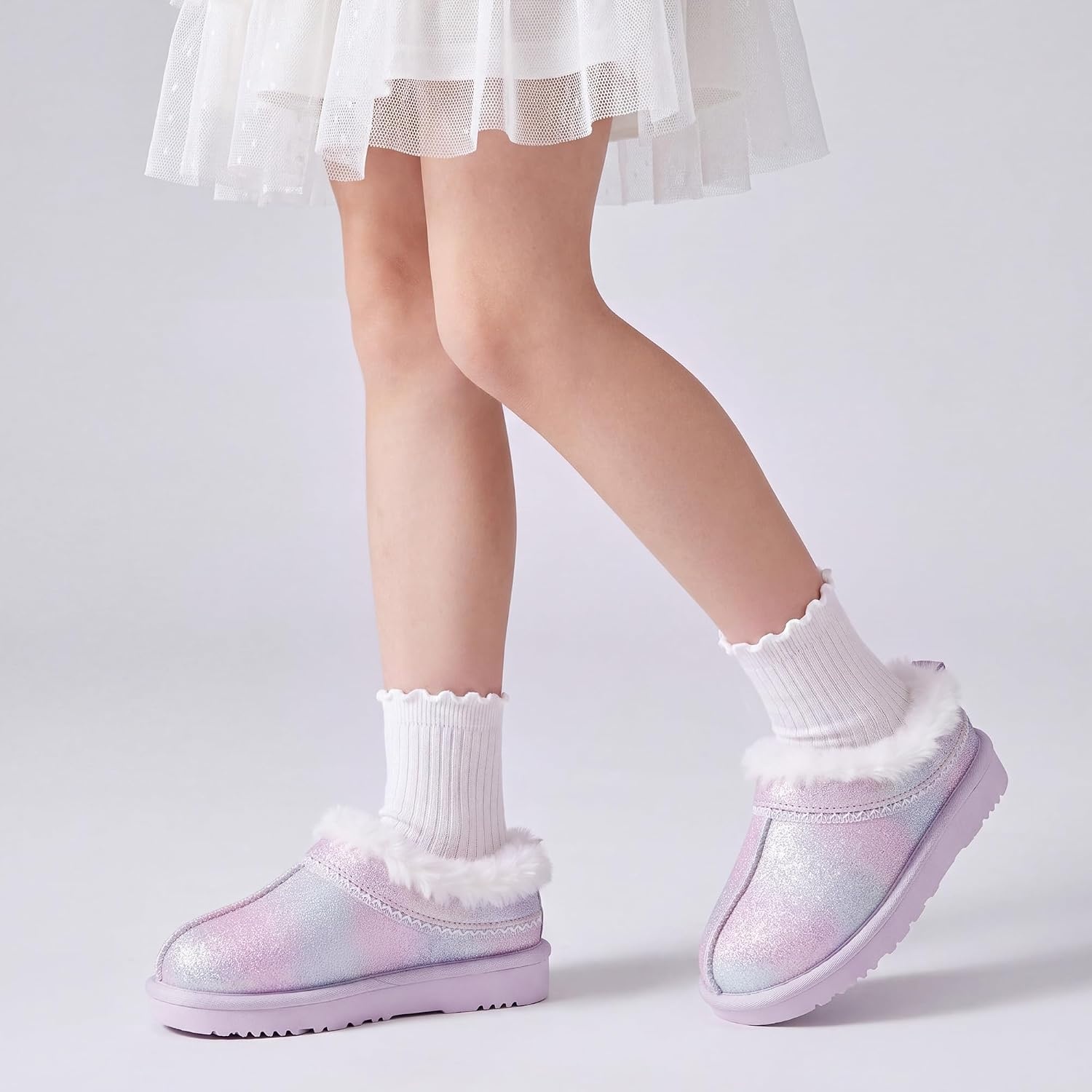 Stelle Girls Slippers Kids Fuzzy House Shoes Slip-On Indoor Outdoor(Dream Frost)