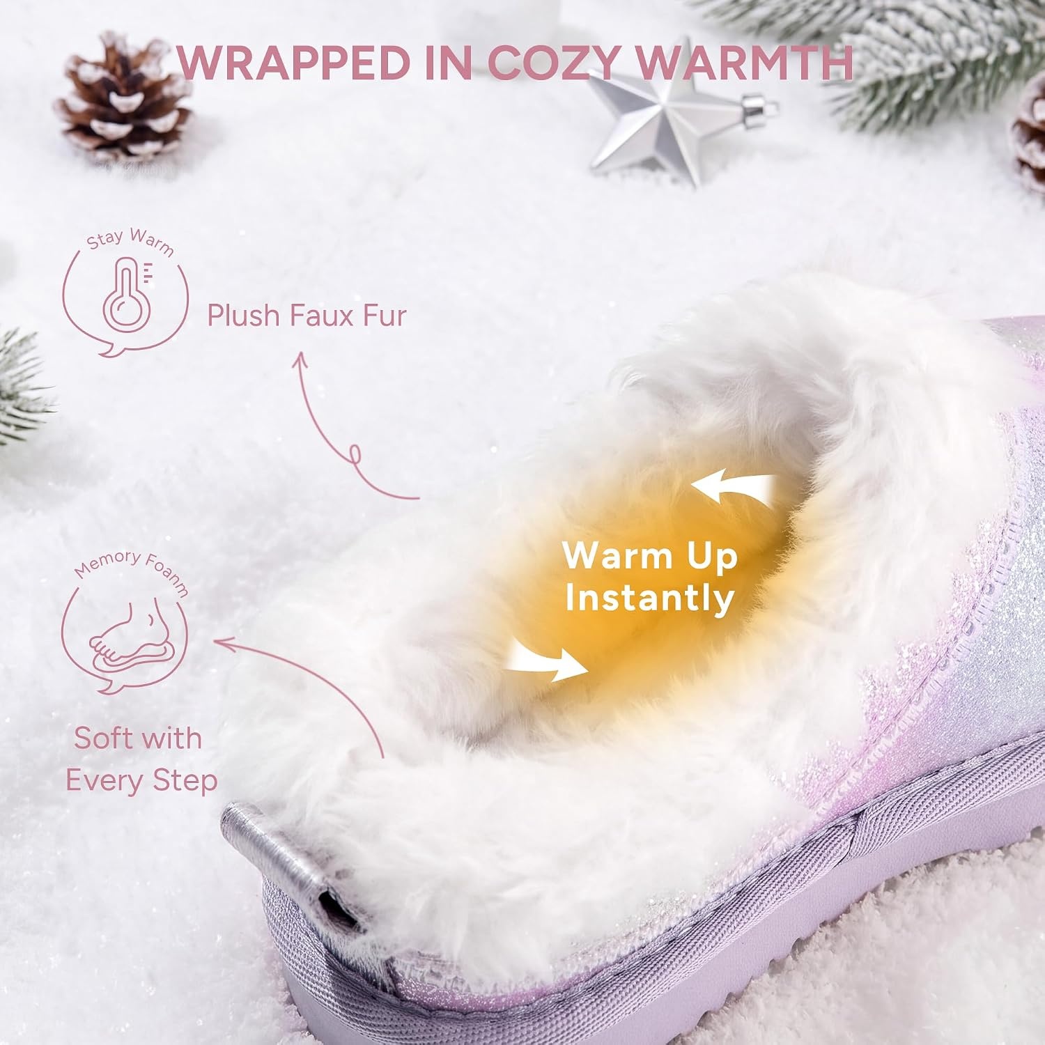 Stelle Girls Slippers Kids Fuzzy House Shoes Slip-On Indoor Outdoor(Dream Frost)