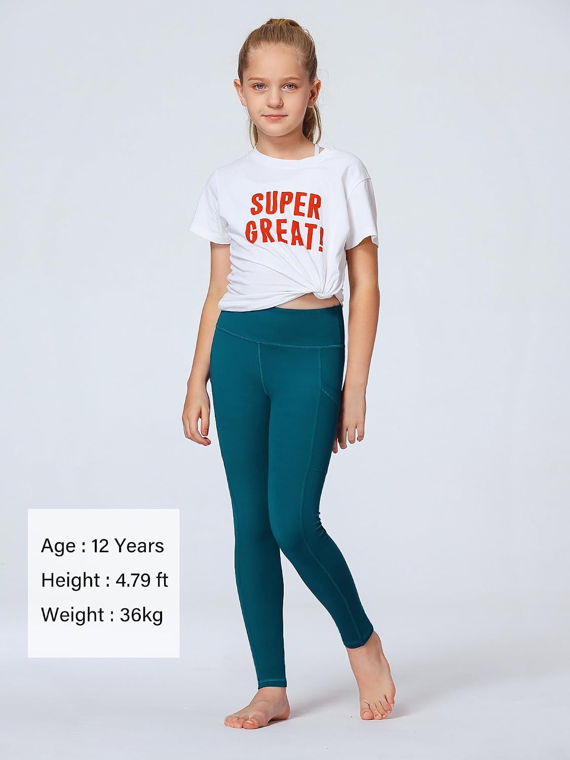 Stelle Girls Leggings with Pockets Kids Dance Yoga Running Athletic Pants(Dark Teal)