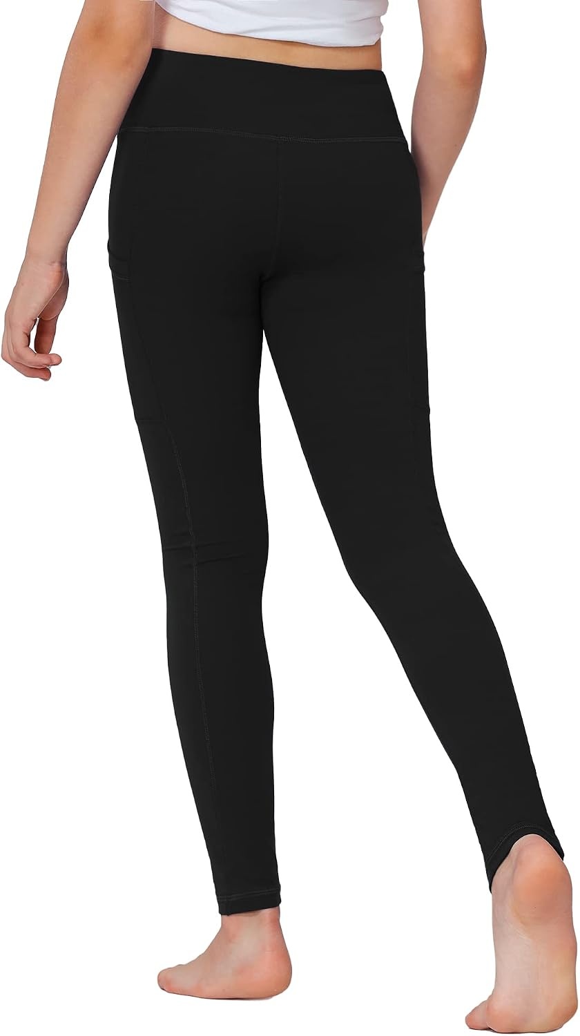 Stelle Girls Leggings with Pockets Kids Dance Yoga Running Athletic Pants(Black-charcoal-navy (2 Side Pocket))