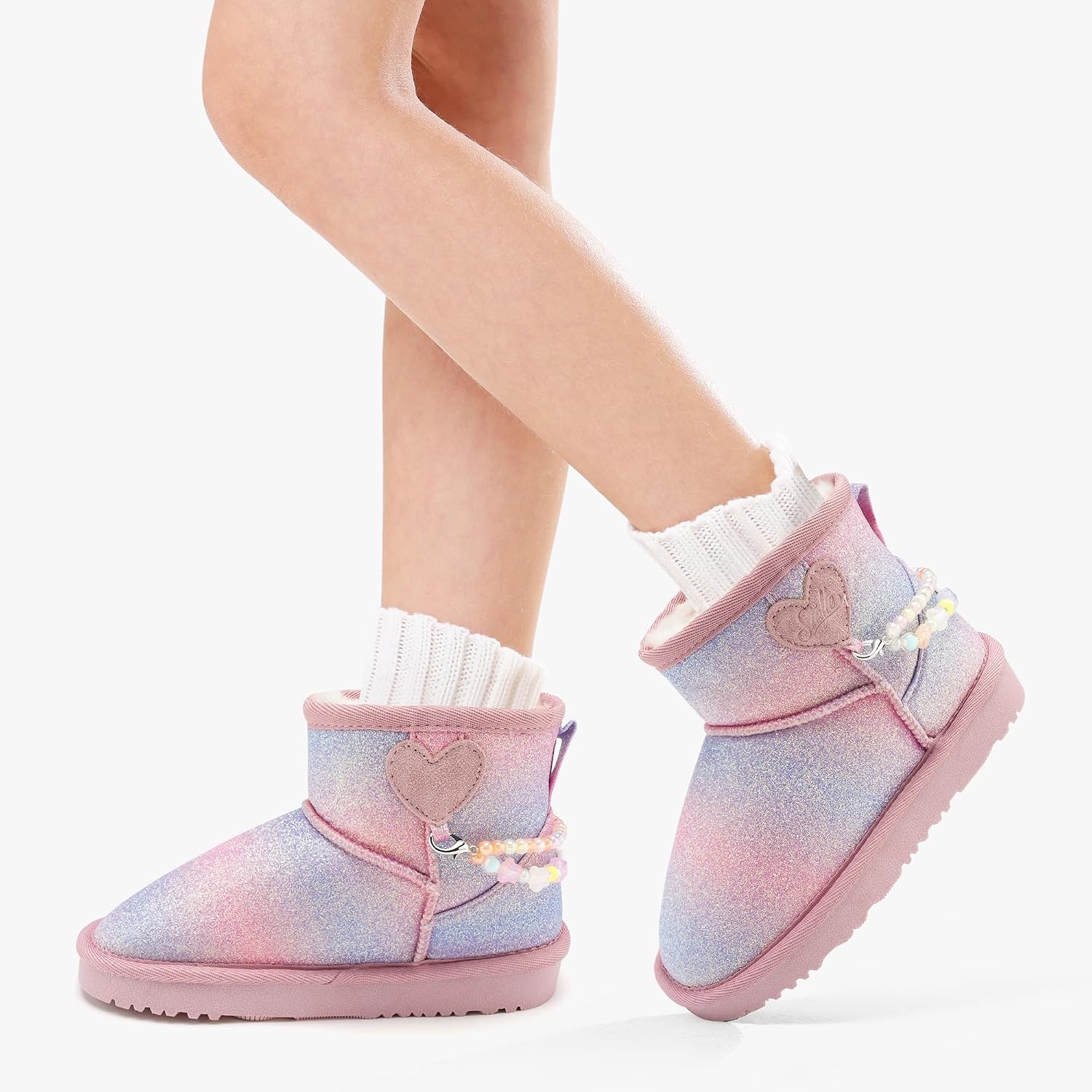 Stelle Girls Winter Boots Warm Fur Lined Snow Boots(Rainbow Blue)