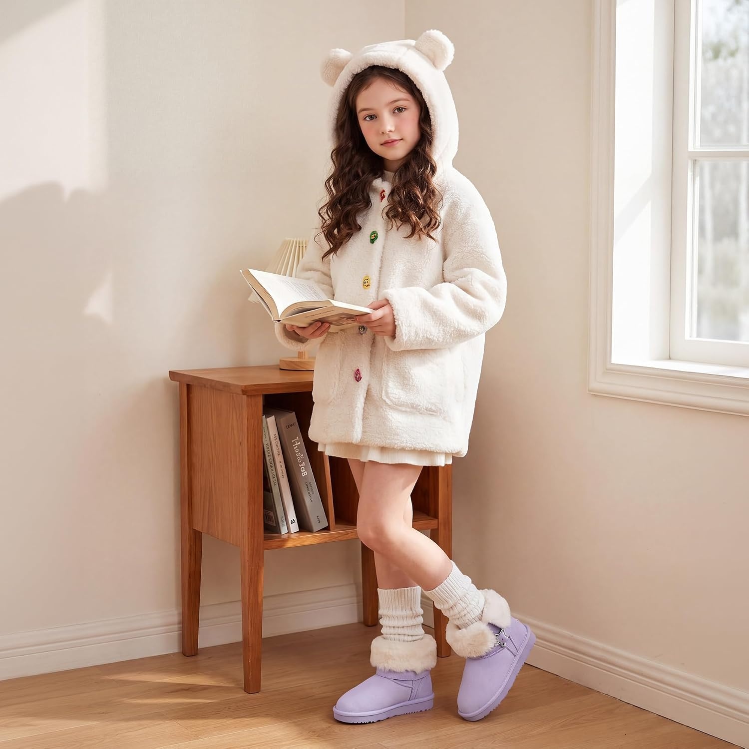 Stelle Girls Winter Boots Faux Fur Lined Fold-Down Collar | Faux Suede Upper,Non-Slip TPR Outsole,Pull-On,Lightweight,Cozy Snow Boots for Toddler,Little Kid & Big Kid(Lavender)