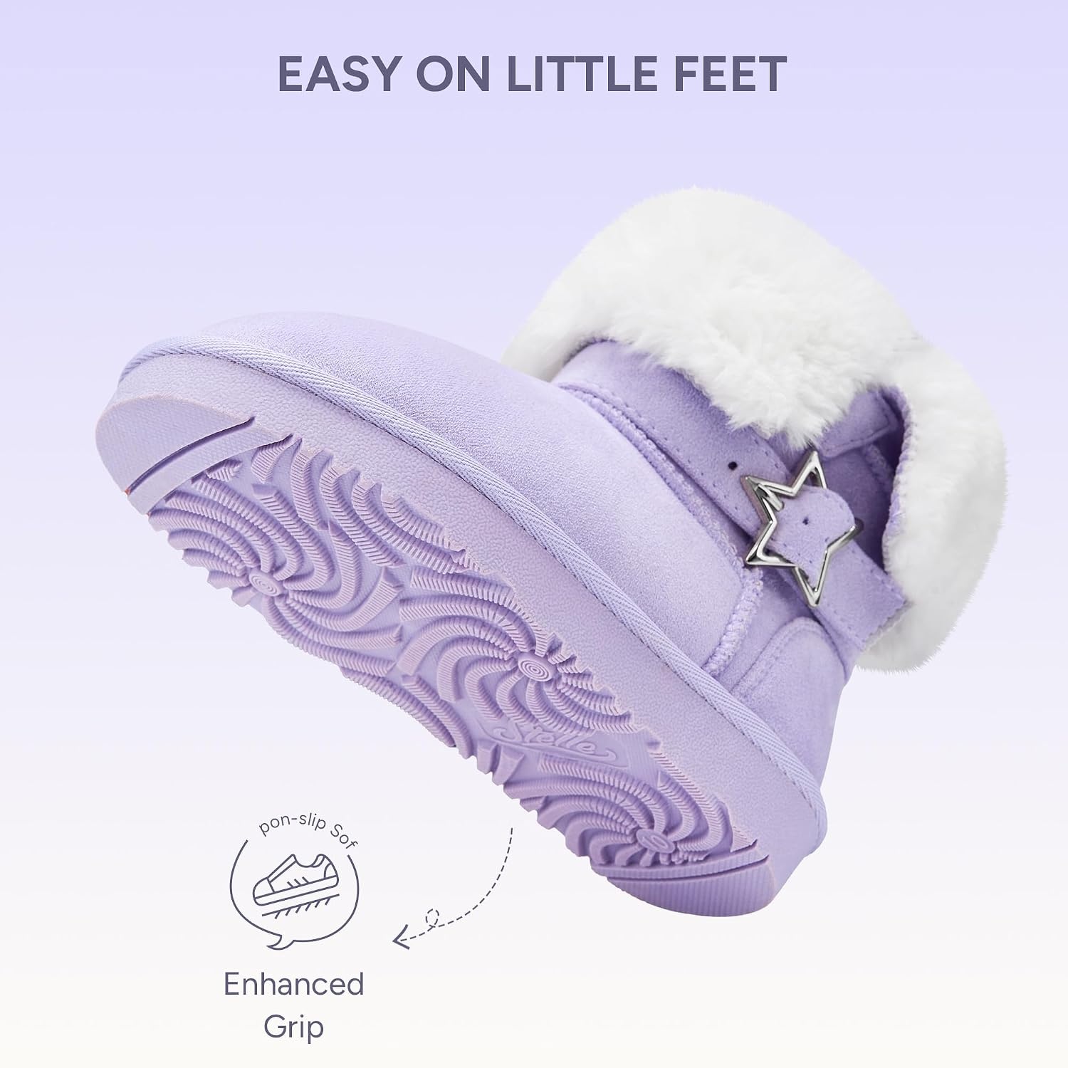 Stelle Girls Winter Boots Faux Fur Lined Fold-Down Collar | Faux Suede Upper,Non-Slip TPR Outsole,Pull-On,Lightweight,Cozy Snow Boots for Toddler,Little Kid & Big Kid(Lavender)