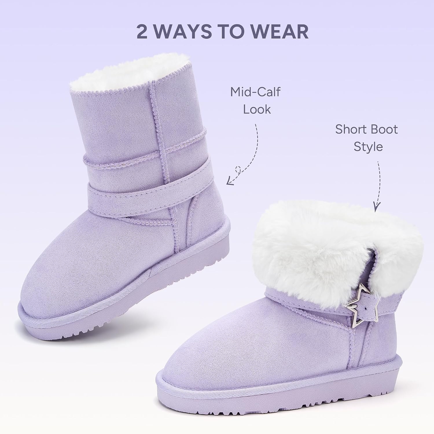 Stelle Girls Winter Boots Faux Fur Lined Fold-Down Collar | Faux Suede Upper,Non-Slip TPR Outsole,Pull-On,Lightweight,Cozy Snow Boots for Toddler,Little Kid & Big Kid(Lavender)
