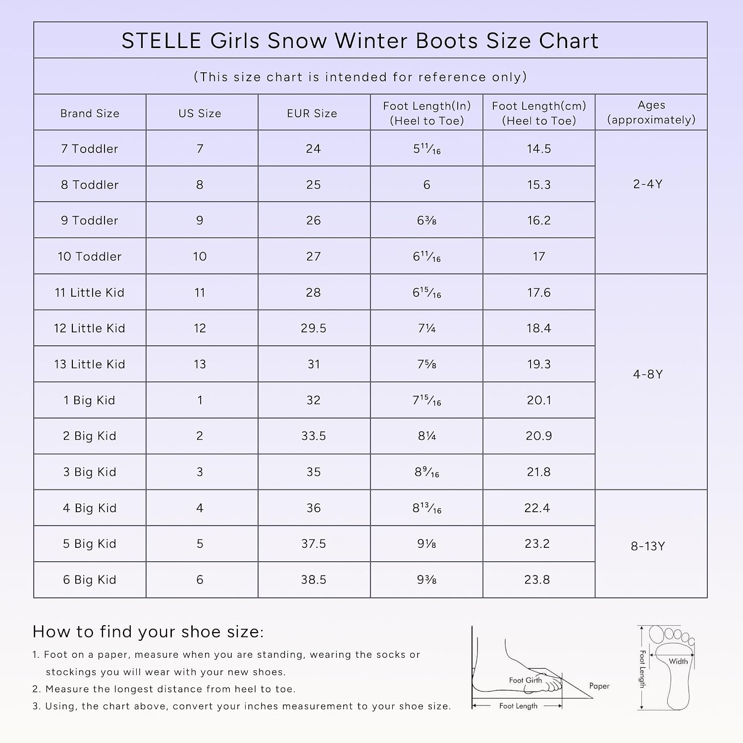 Stelle Girls Winter Boots Faux Fur Lined Fold-Down Collar | Faux Suede Upper,Non-Slip TPR Outsole,Pull-On,Lightweight,Cozy Snow Boots for Toddler,Little Kid & Big Kid(Lavender)