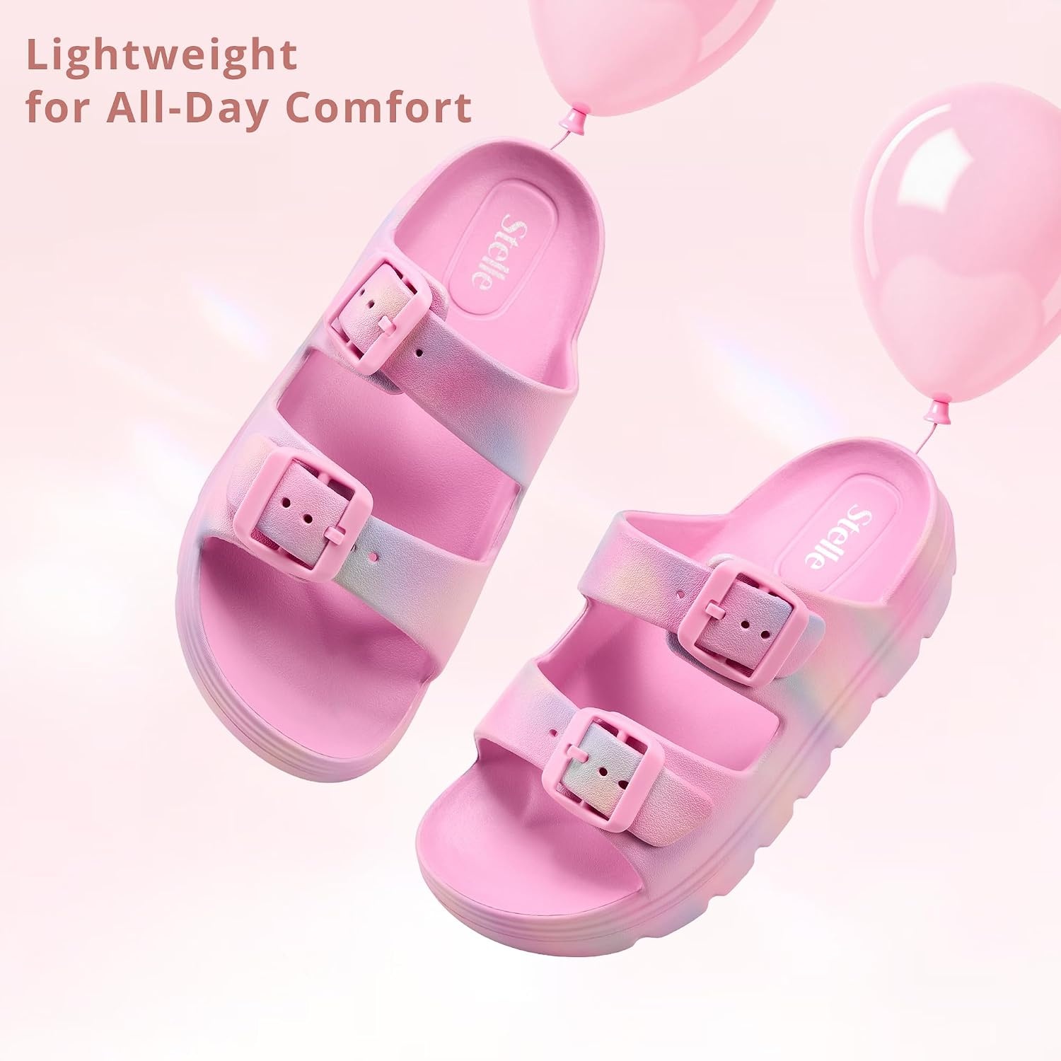 Stelle Girls Double Buckle Slide Sandals Boy Slippers | Kids Summer Shoes,Shower,Beach,Pool,Slip on Clouds,Waterproof,Easy to clean(Cotton Candy Ombre)