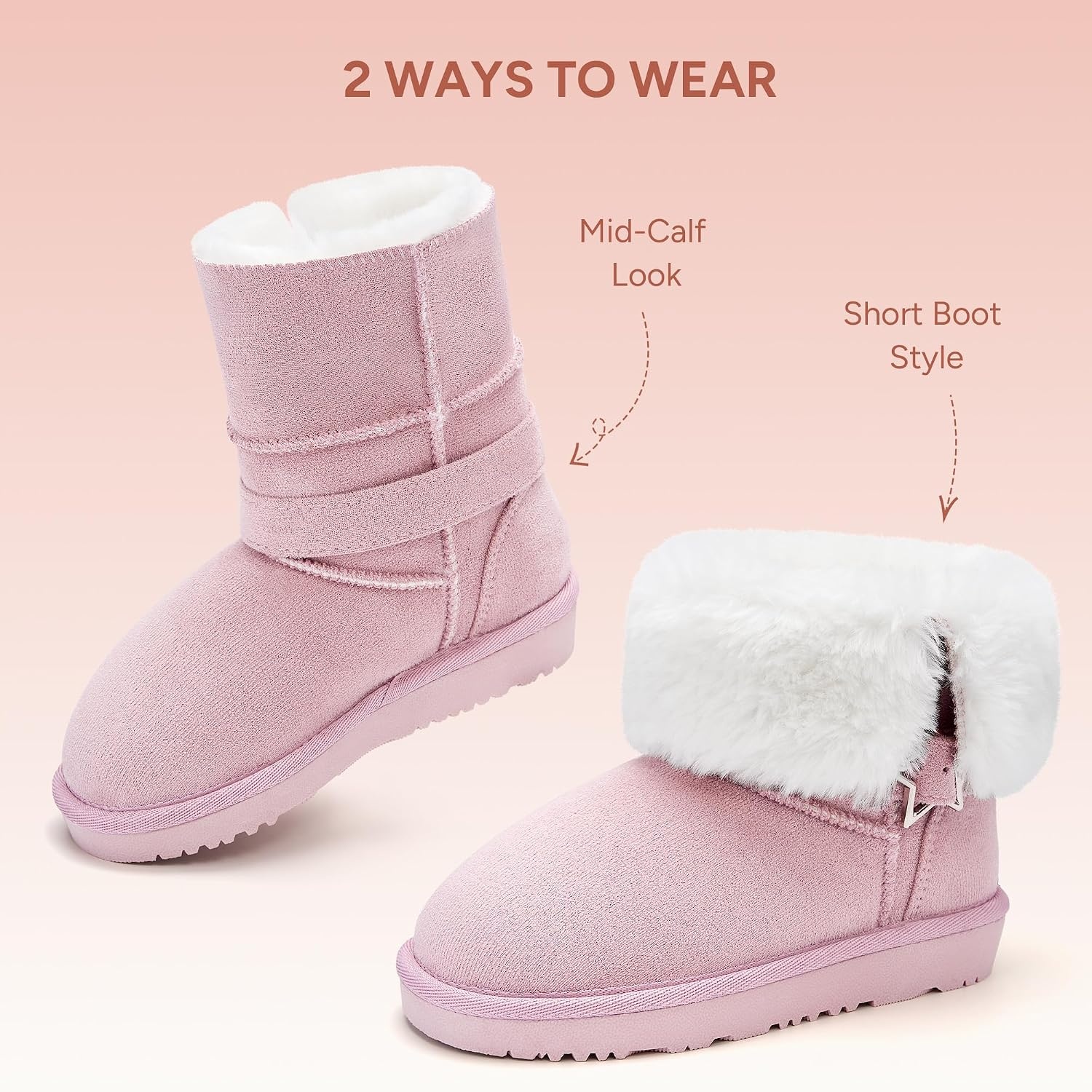Stelle Girls Winter Boots Faux Fur Lined Fold-Down Collar(Pink)