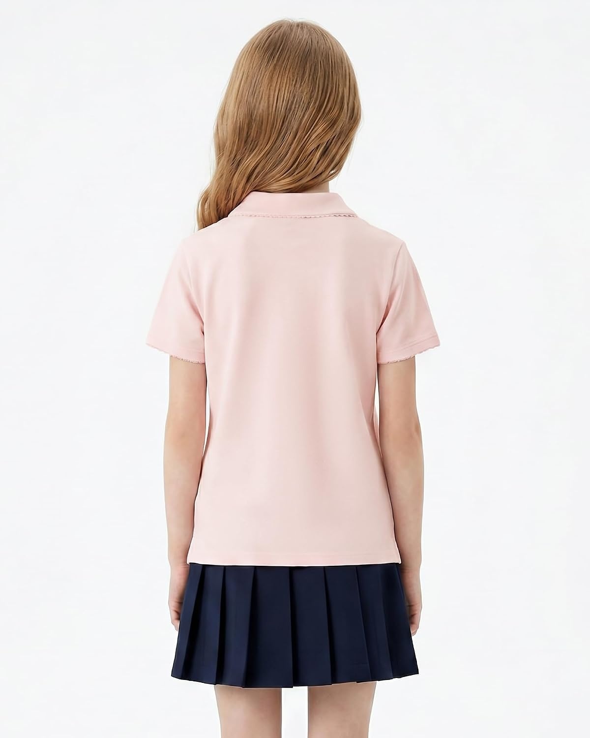 Stelle Girls Polo Shirts School Uniform Peter Pan Collar Short Sleeve Tops | Ruffle, Pique, Cotton-Blend, Button Down, Solid-Color, Classic, Basic, Lightweight, Breathable, Soft, Comfy, Kids Clothes(Light Pink)
