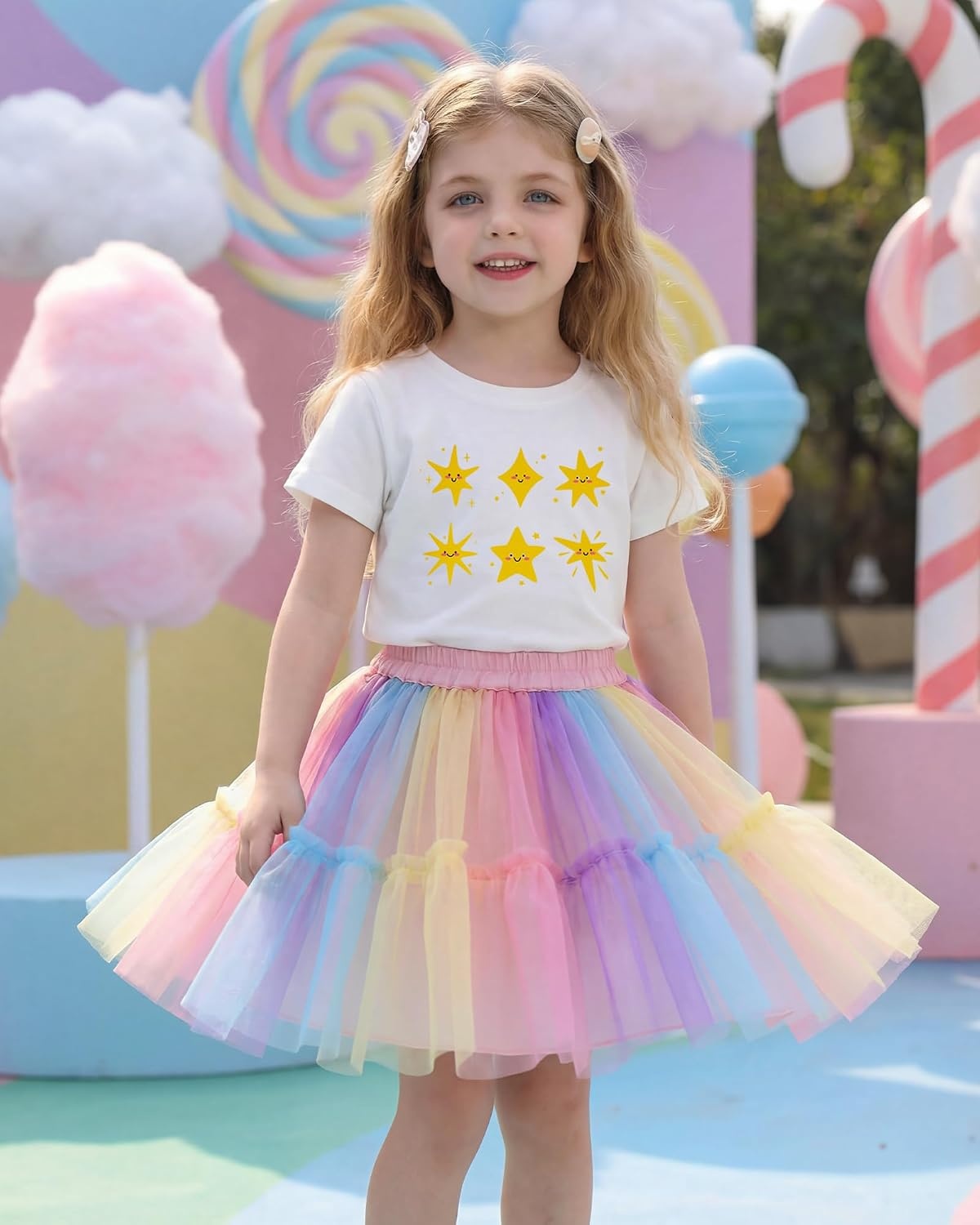 Stelle Girls T Shirts Graphic Tees Short Sleeve Tshirts Crewneck Cute Summer Casual Basic Tops for Kids Teen 4-15 Years(Golden Spark|white)