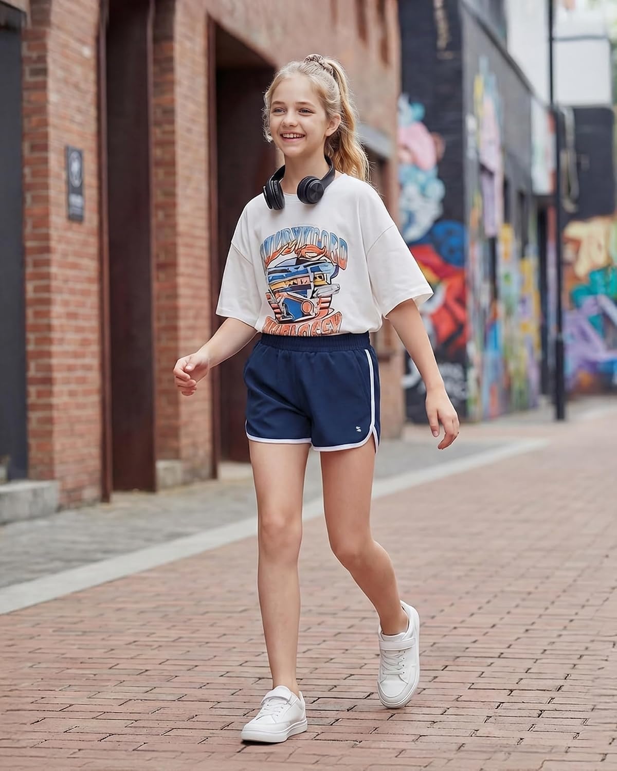 Stelle Girls Athletic Shorts with Pockets Quick Dry Running Shorts for Teen(Navy)