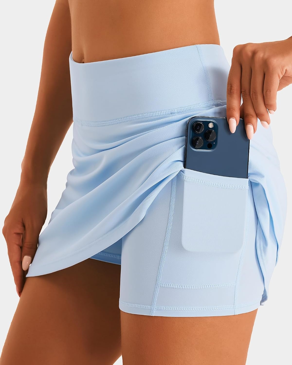 Stelle Tennis Skirts for Women Ruffle Athletic Golf Skorts with Pocket | High Waisted, Tummy Control, Built in Shorts, Athletic Skirt, Golf Skirt, Soft, Breathable, Workout, Pickleball(Light Blue)