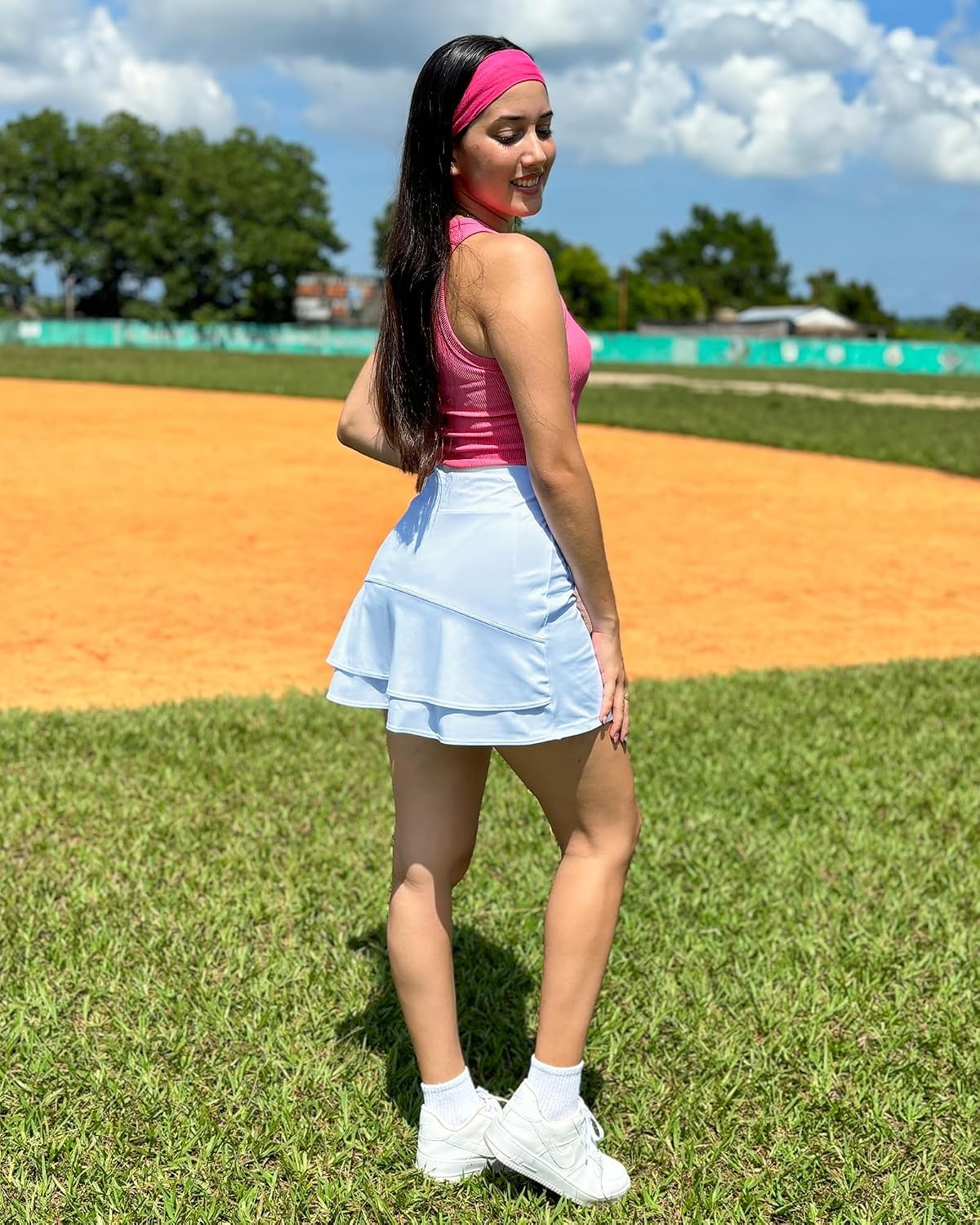 Stelle Tennis Skirts for Women Ruffle Athletic Golf Skorts with Pocket | High Waisted, Tummy Control, Built in Shorts, Athletic Skirt, Golf Skirt, Soft, Breathable, Workout, Pickleball(Light Blue)