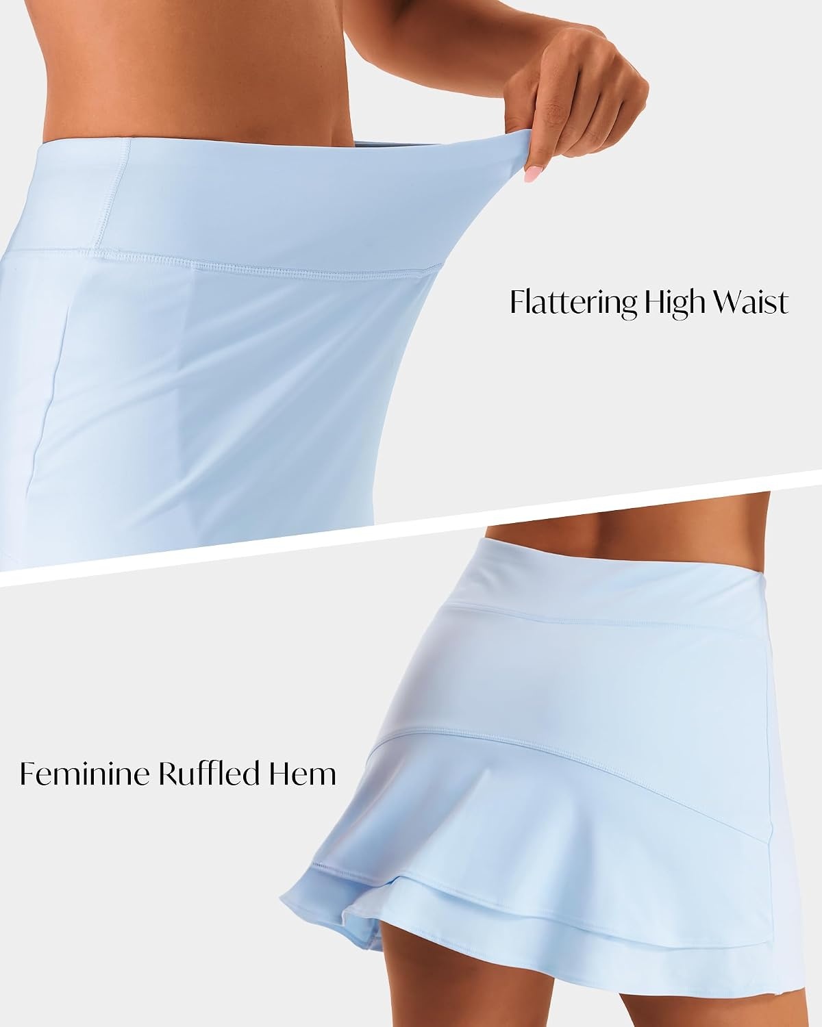 Stelle Tennis Skirts for Women Ruffle Athletic Golf Skorts with Pocket | High Waisted, Tummy Control, Built in Shorts, Athletic Skirt, Golf Skirt, Soft, Breathable, Workout, Pickleball(Light Blue)