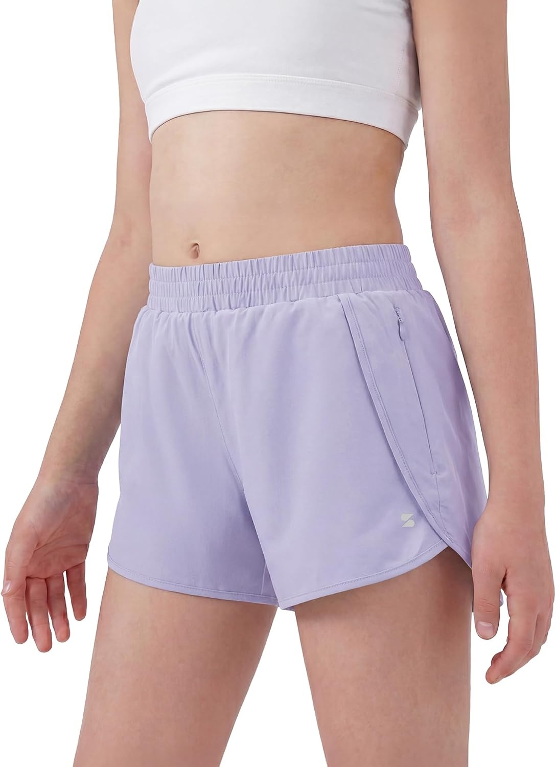 Stelle Girl Athletic Shorts with Zipper Pockets Elastic Waist Running Short(Lavender)