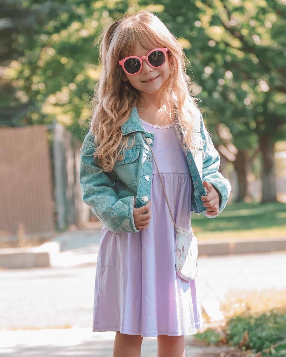 Stelle Girls Cotton Short Sleeve Twirl Skater Dress 3T-12Y(A19-lavender (With Pocket))