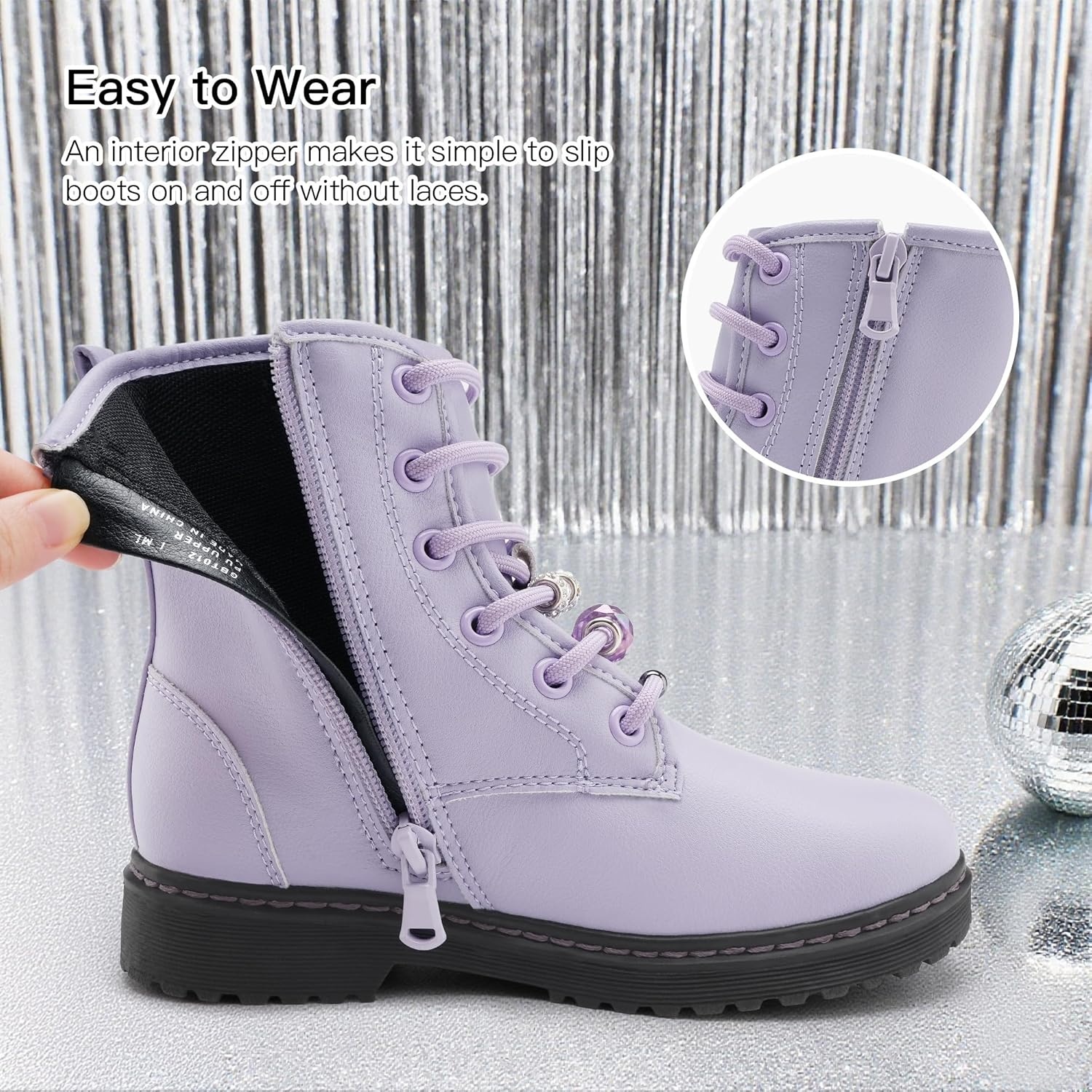 Stelle Kids Boots Toddler Girl Boots DIY Combat Ankle Boots Side Zipper(Lilac)