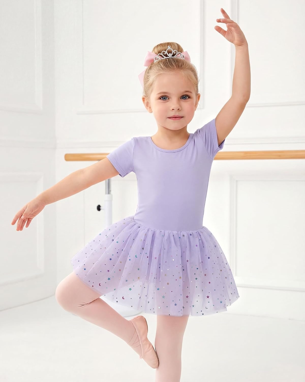 Stelle Girls Dance Leotards with Sequin Tutu Dress Ballet Leotards Gymnastic Ballerina Costume Toddler Ballet Outfit(Lavender)