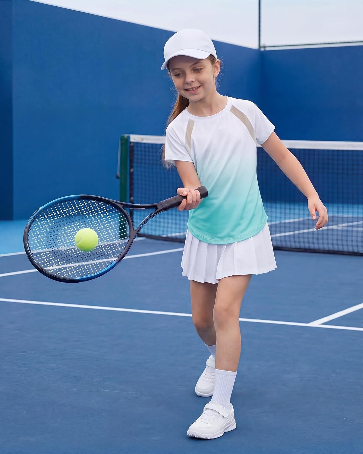 Stelle Athletic Shirts for Girls Short Sleeve Soccer Active Tshirts Kids(Aqua Blue-08)