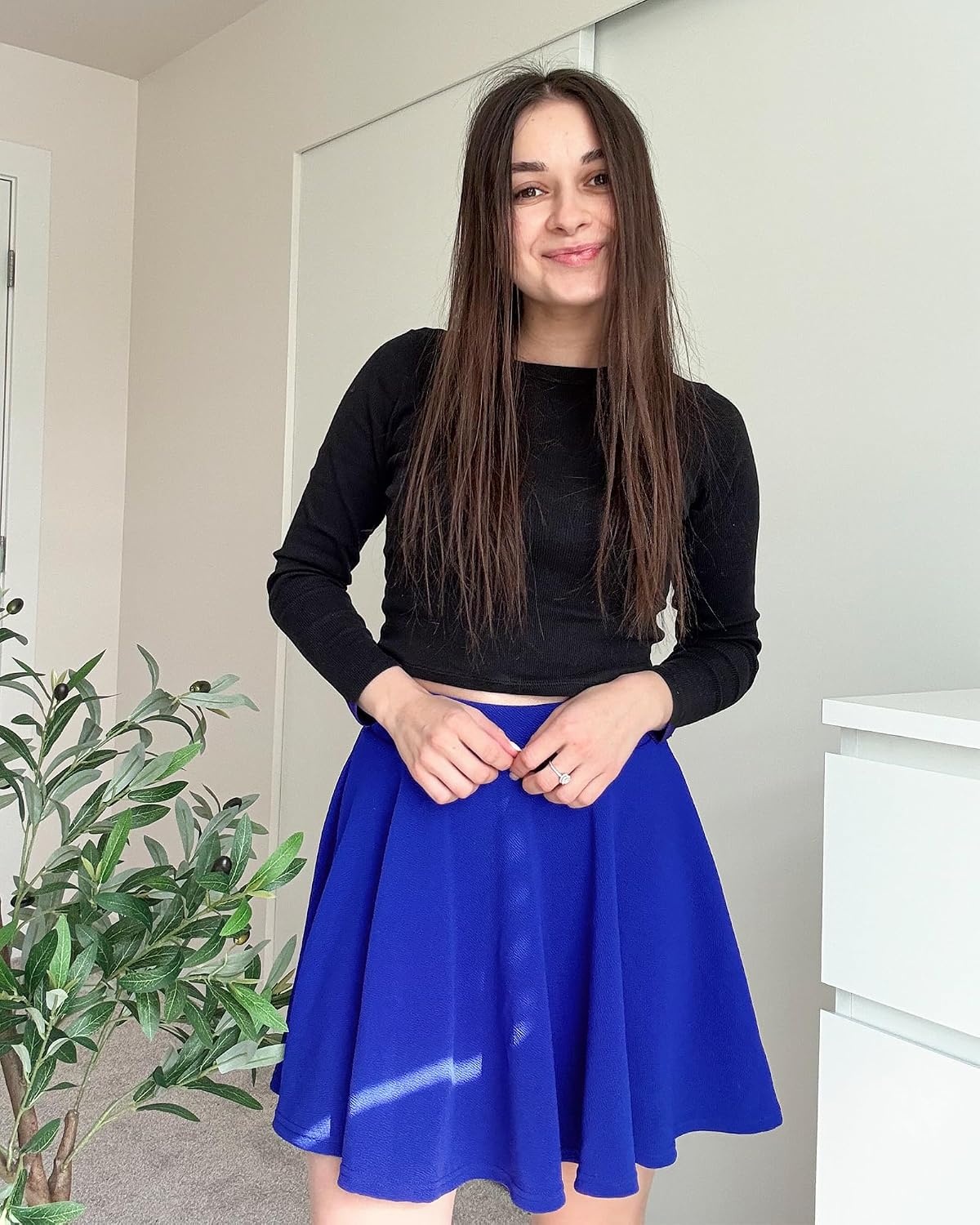 Stelle Women’s Casual Skater Skirt Flared Pleated Mini Skort with Shorts(Cobalt Blue)