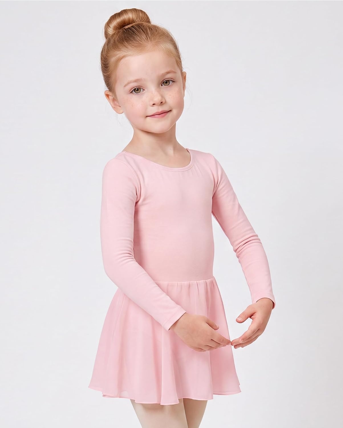 Stelle Girls Long Sleeve Leotard Dress with Footed Tights for Ballet/Dance(Ballet Pink)