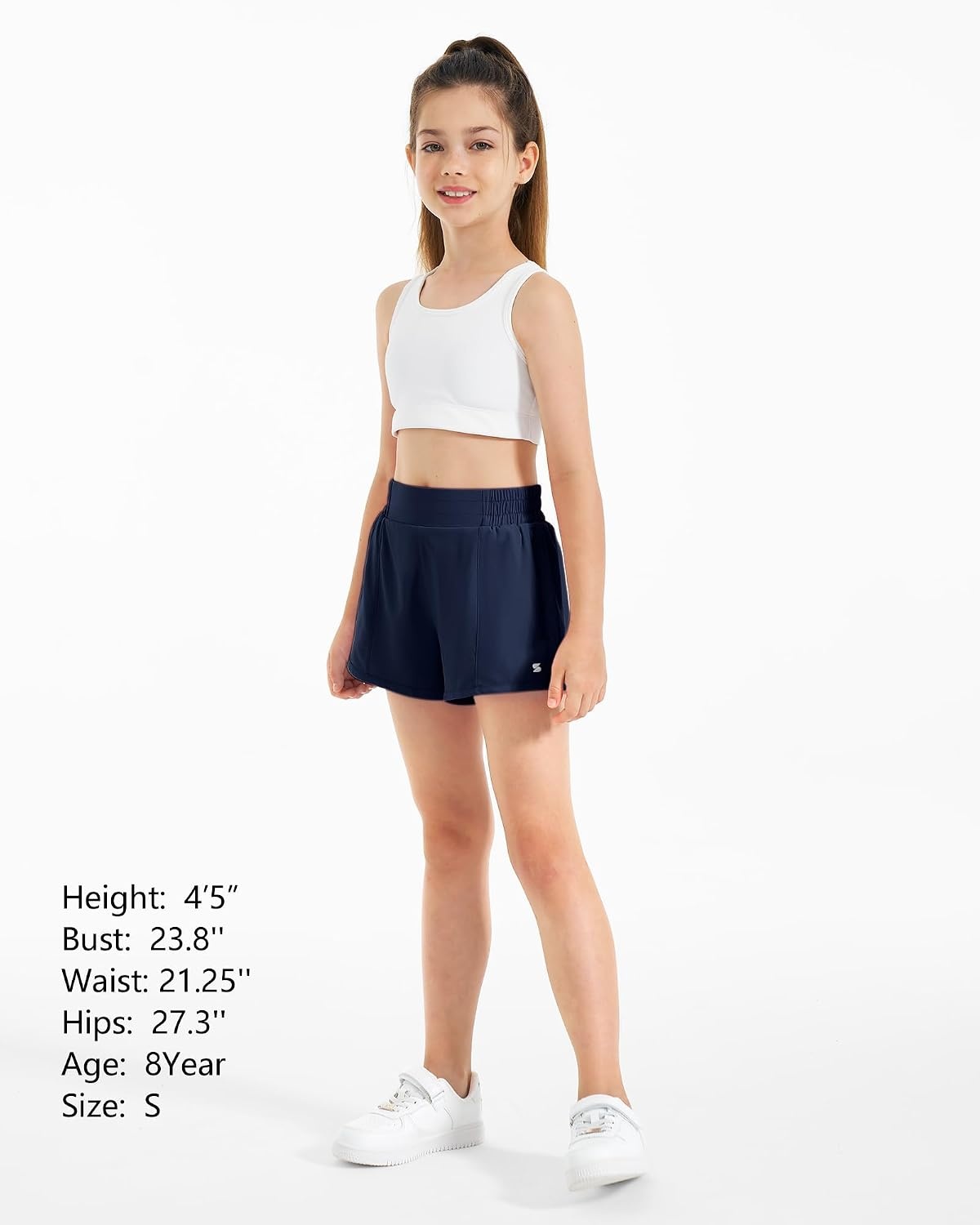 Stelle Girls Athletic Shorts with Built-in Liner Zipper Pockets High Elastic Waist Running Shorts for Teen Youth Girls(Navy)