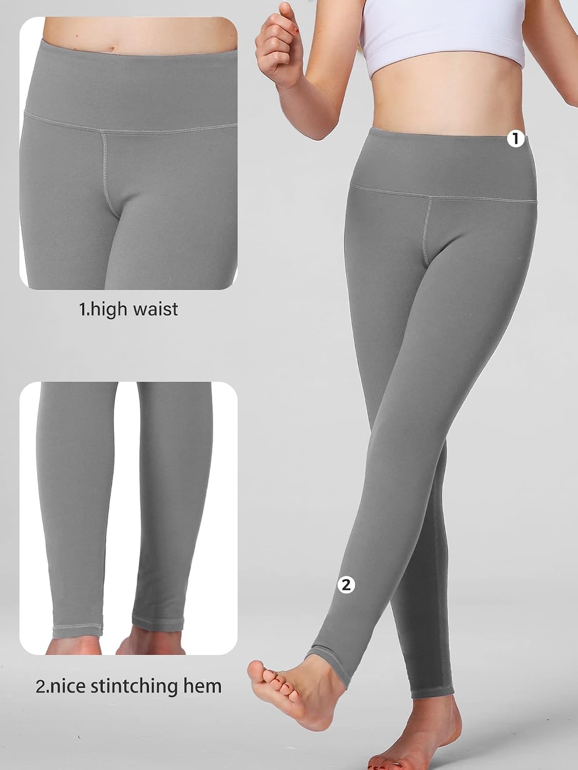 Stelle Girls Leggings with Hidden Pocket for Kids Dance Yoga Athletic Pants | High-rise waistband,Soft 4-way stretch,Moisture-wicking,Non see-through for dance,gymnastics,yoga,running and daily wear(Zinc Grey)