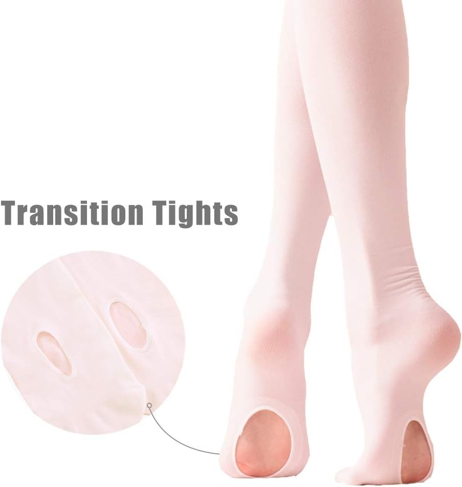 Stelle Girls’ Convertible & Transition Ballet Tights for Toddler Dance Kid | High Waist, Stretch, Opaque, Soft Footless Stockings, Teen & Youth Pantyhose, Ballerina, Class, Studio, Performance, Recital(1-pair Ballet Pink+1-pair Tan)