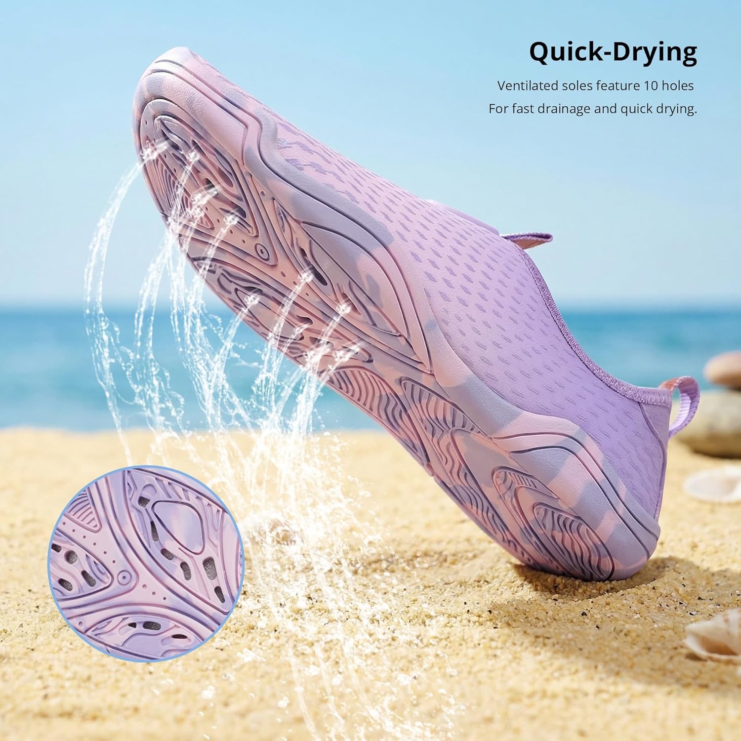 Stelle Water Shoes for Women Men Barefoot Quick Dry Aqua Socks for Swim Beach River Pool Surf Yoga Shower(Lilac)