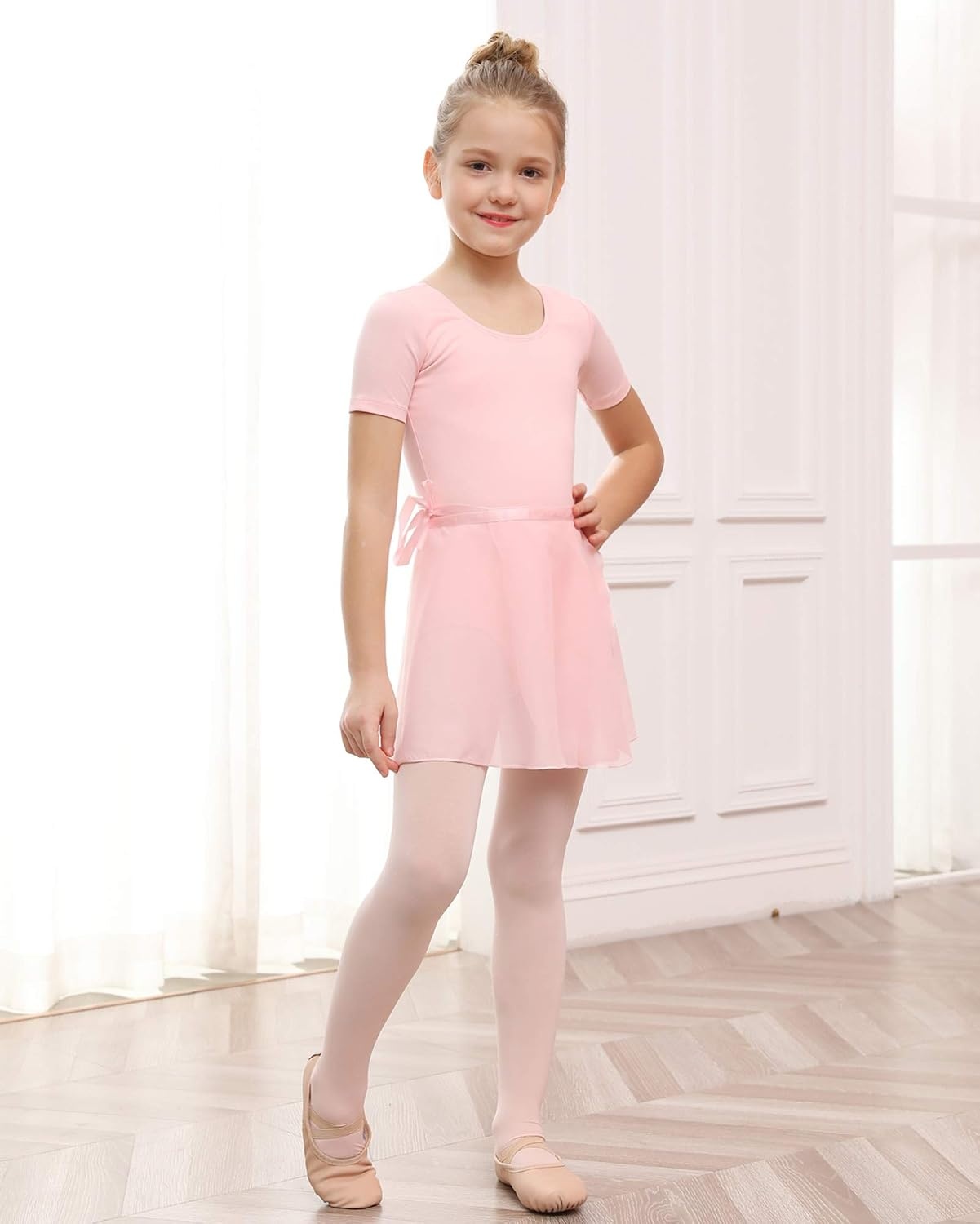Stelle Ballet Leotards for Girls Toddler Dance Dress Outfit Combo with Skirt and Tights (Toddler/Little Kid/Big Kid)(2-ballet Pink (Bow Back))