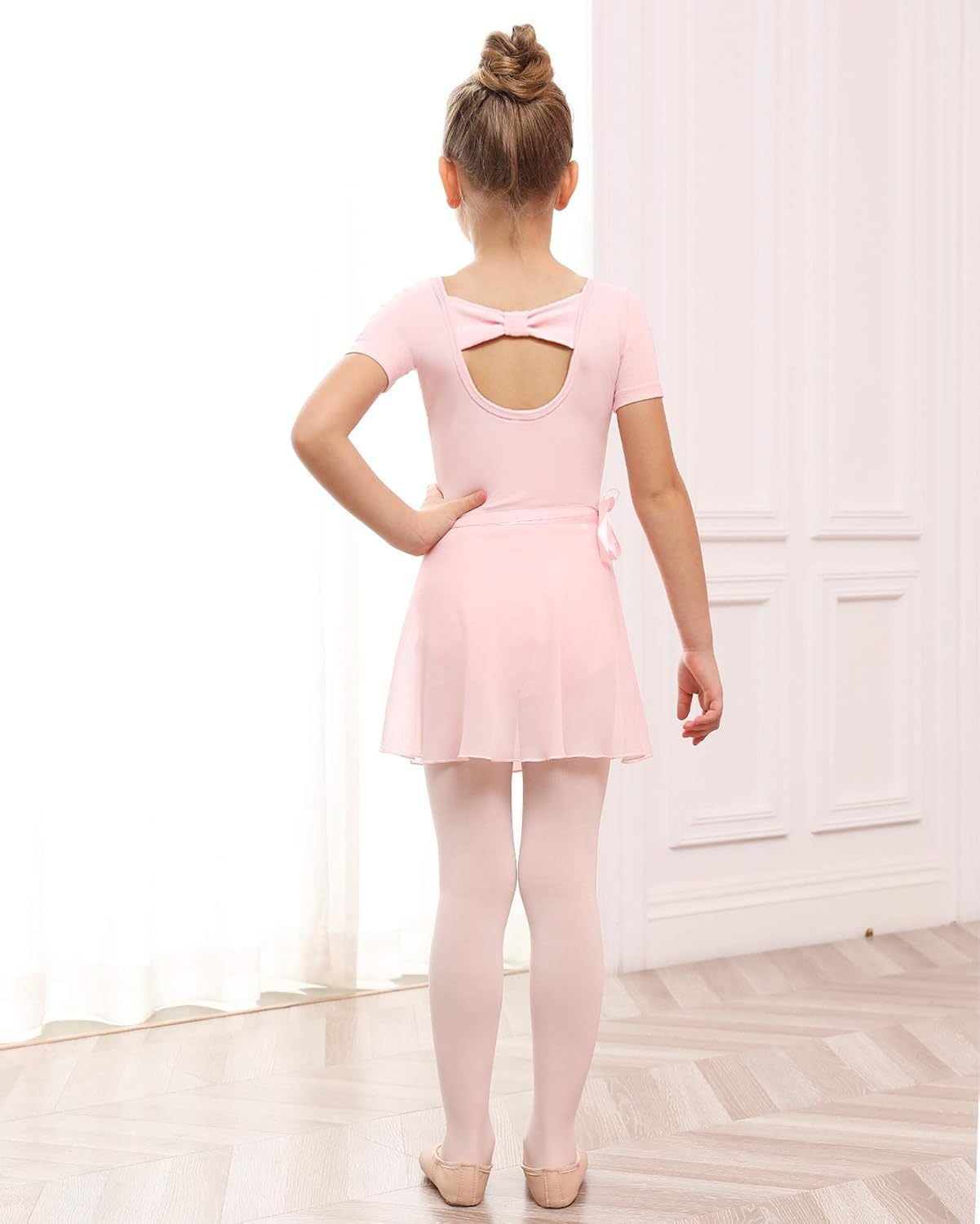 Stelle Ballet Leotards for Girls Toddler Dance Dress Outfit Combo with Skirt and Tights (Toddler/Little Kid/Big Kid)(2-ballet Pink (Bow Back))
