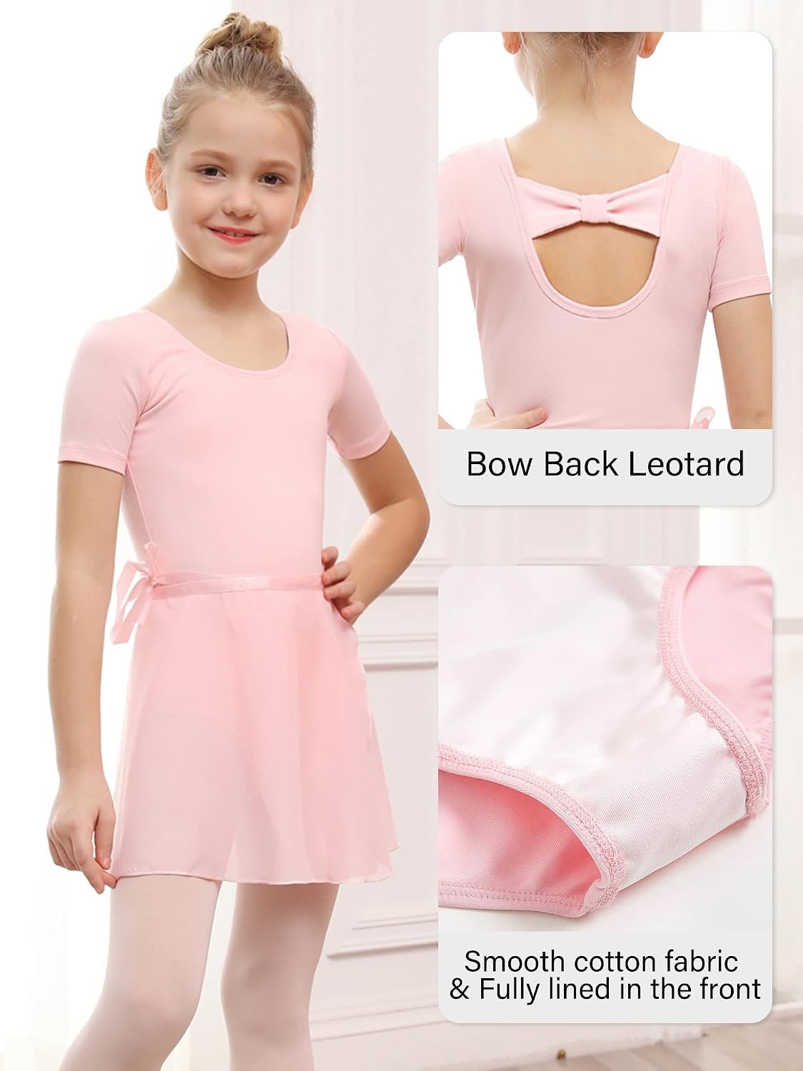 Stelle Ballet Leotards for Girls Toddler Dance Dress Outfit Combo with Skirt and Tights (Toddler/Little Kid/Big Kid)(2-ballet Pink (Bow Back))