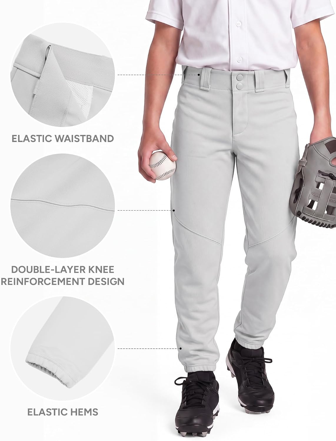 Stelle Boys Baseball Pants Youth with Pockets Kids Tee Ball(Light Grey)